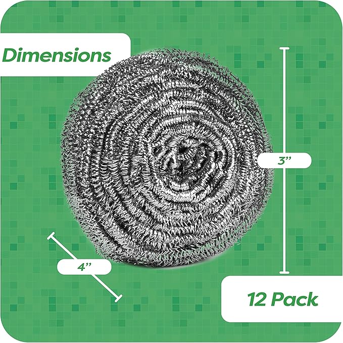 12 Pack Stainless Steel Scourers by Scrub It – Steel Wool Scrubber Pad Used for Dishes, Pots, Pans, and Ovens. Easy scouring for Tough Kitchen Cleaning. (X Large (80 gram))