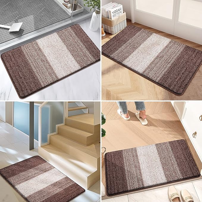 Kitinjoy Indoor Outdoor Door Mat, 47x24 Non-Slip Absorbent Dirt Trapper, Low-Profile Washable Inside Entrance Front Floor Mat, Sturdy Soft Entry Doormats for Entryway, Brown