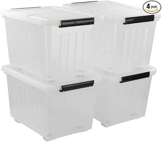 Asking 4-Pack Clear Large 50 L Plastic Storage Boxes, Plastic Storage Bins with Wheels