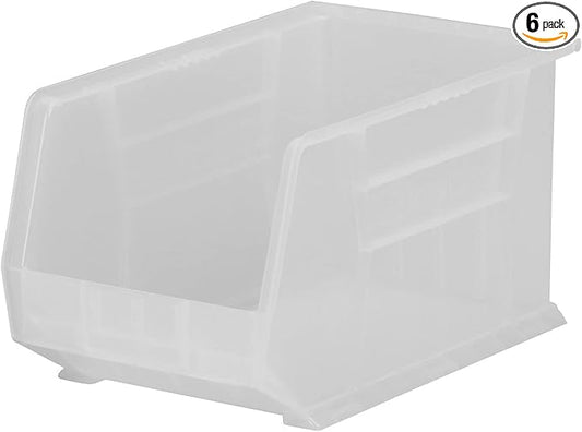 Akro-Mils 30260 AkroBins Plastic Storage Bins, Space-Saving Stackable Bins for Garage, Pantry, Craft Organization, 18" x 11" x 10", Clear, 6-Pack