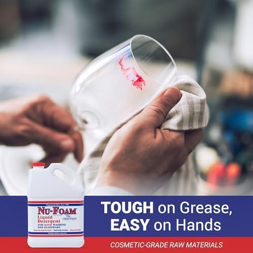 Nu-Foam Liquid Detergent for Bar Glassware – Original Streak-Free Solution - Hand Washing Bar, Tavern, Brewery Supplies - Spotless Serving Glasses - Concentrated - Easy On Hands - 3.5 Gallon Pail