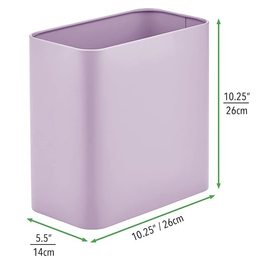 mDesign Metal Wastepaper Bin — Compact Rectangular Bathroom Bin — Rubbish Basket for Home and Office — Light Purple