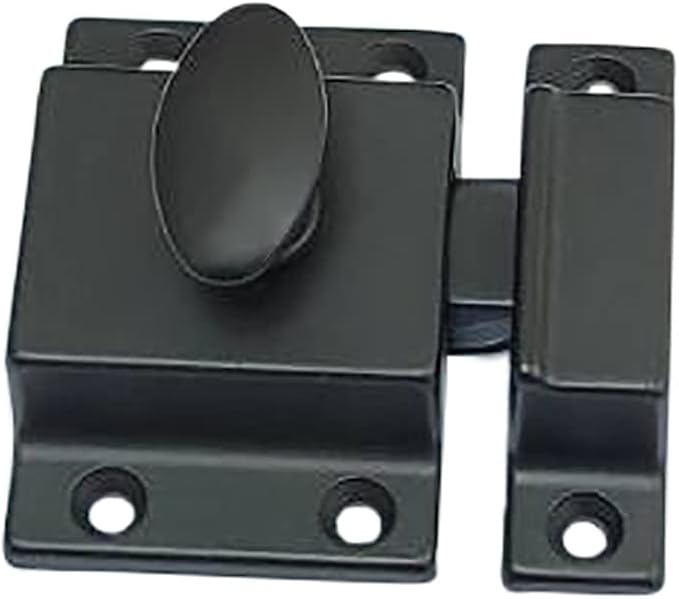QCAA Traditional Large Oval Turn Cabinet Latch, Solid Brass, 2", for Cupboard & Other Furniture, Matte Black, 1 Pack, Made in Taiwan