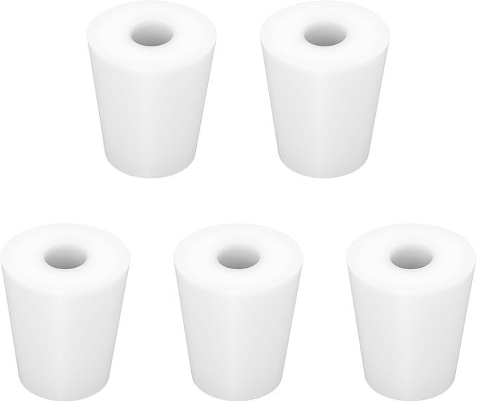 Labasics 5-Pack 3# Single-Hole Silicone Stoppers, White Tapered Lab Seal Stoppers with 0.31" Hole, Durable and Reusable Silicone Plugs for Laboratory Glassware, Airtight Sealing, and Experiments