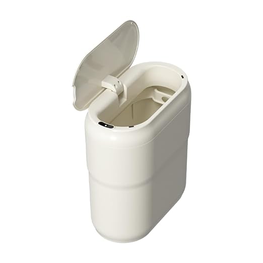 Slim Motion Sensor Trash Can for Bathroom, Automatic Compact Touchless Garbage Bin with Lid, 2.4 Gallon Small Electric Waste Basket for Narrow Apartment Dorm Office, Kitchen, Bedroom, Cream White