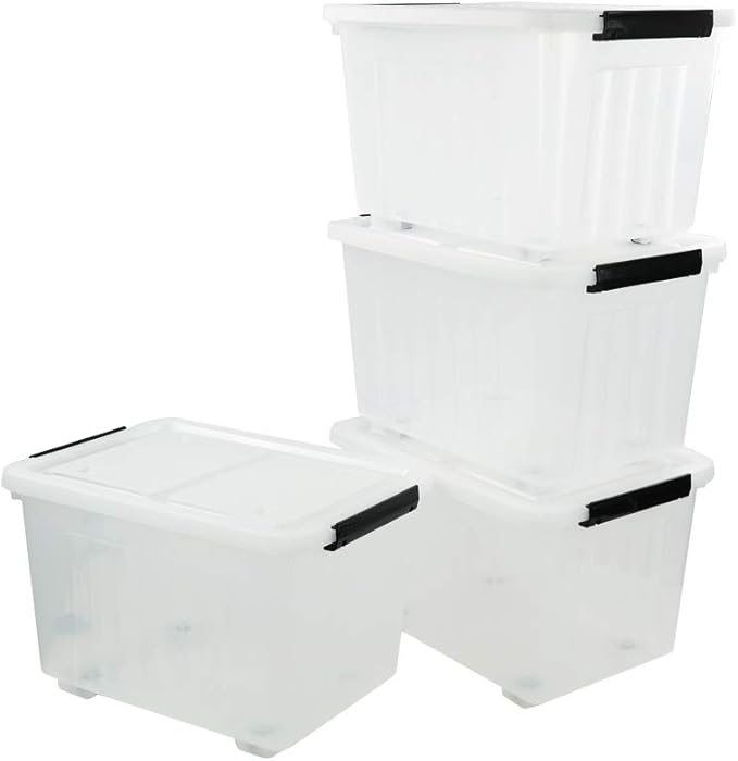 4-Pack Clear Plastic Storage Bins with Lid, 42 L Large Plastic Storage Box