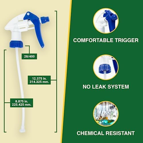 Heluva Green Heavy Duty 24oz Clear Plastic Spray Bottles for Cleaning - Large Empty Bottles for Gardening Solutions, Vinegar, Chemicals, Professional Cleaners - Adjustable Sprayer Nozzle - 4 Pack