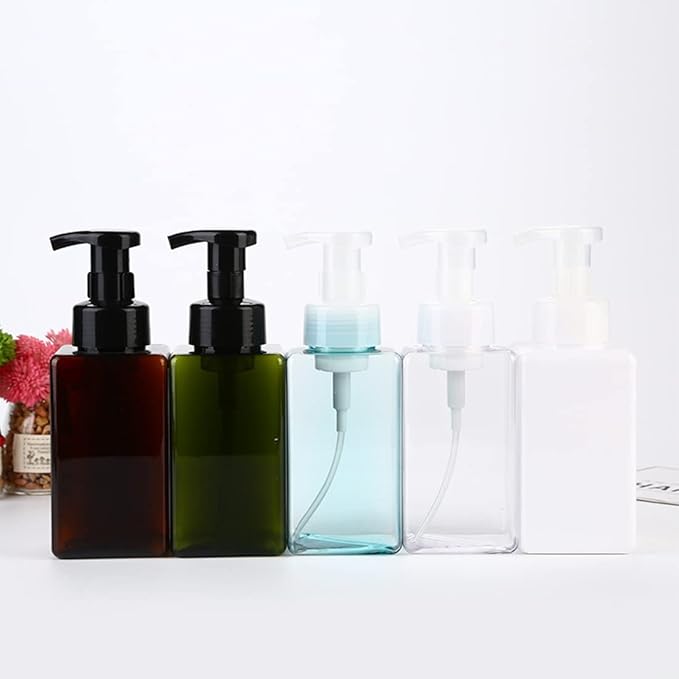 Foaming Soap Dispenser, 450ml(16oz) Refillable Modern Square Pump Bottle for Shampoo, Body Wash, Liquid Soap, PETG Plastic Empty Soap Dispenser for Kitchen, Bathroom, Hospital, Clinic. 2 Pcs (Clear)