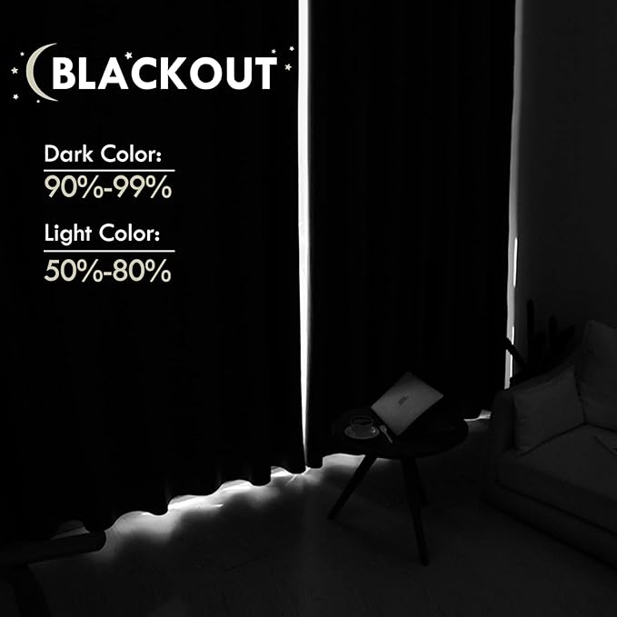 DWCN Blackout Curtains Room Darkening Thermal Insulated Bedroom Curtains Window Treatments, 42 x 45 inches Long, Set of 2 Black Rod Pocket Drapes