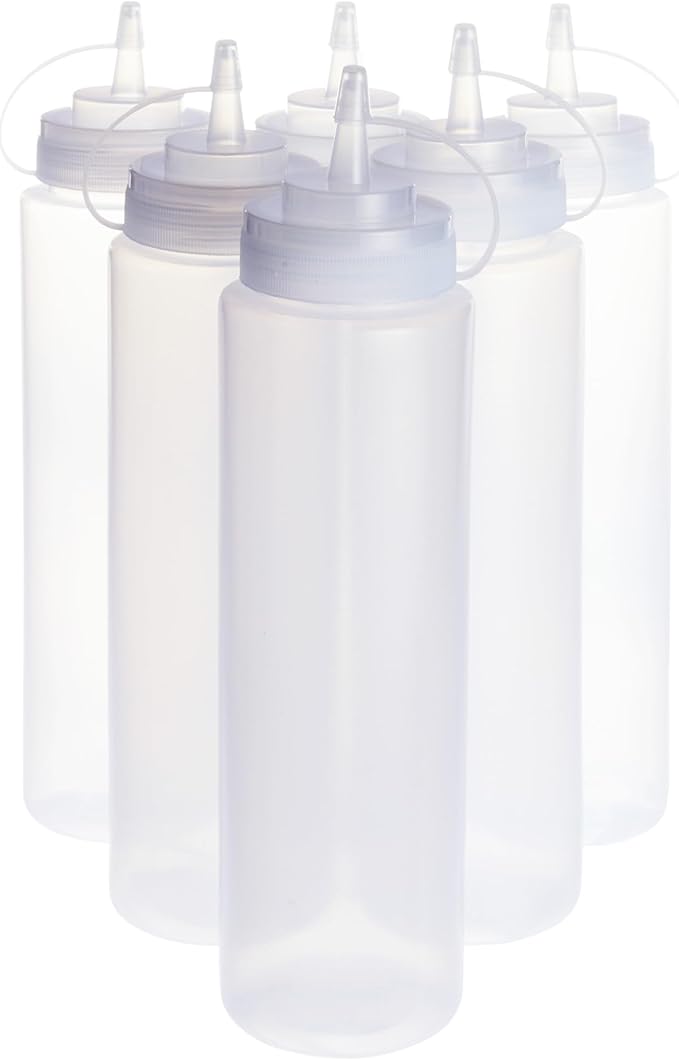 Stockroom Plus Condiment Squeeze Bottles - 24 oz, Clear, 6-Pack - Plastic Squeeze Bottle Set for Sauces & Condiments with Squirt Caps - Leak-Proof Reusable Sauce Containers