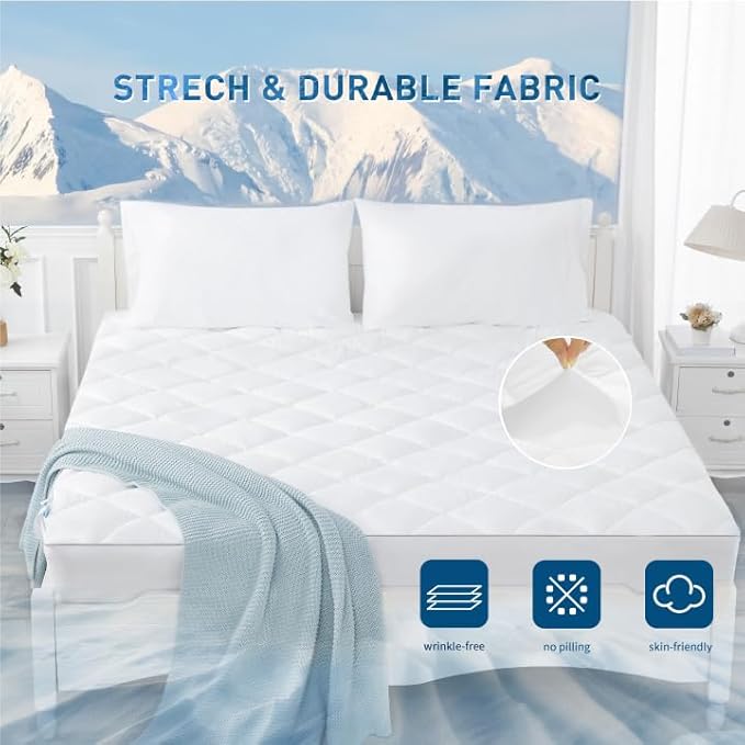 Sunflower Full Chill Soft Cooling Mattress Pad, Full Size, White, Waterproof, Deep Pocket, Machine Washable