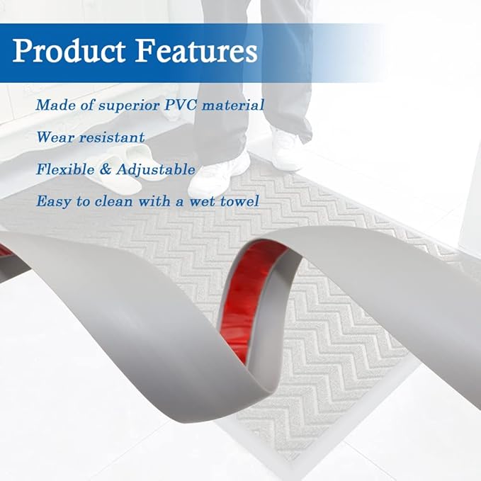 Floor Transition Strip Self Adhesive Carpet & Flooring Transitions Edging Trim Strip PVC Threshold Transitions Suitable for Threshold Height Less Than 5mm (3.3Ft, Gray)