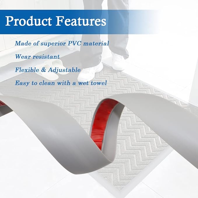 Floor Transition Strip Self Adhesive Carpet & Flooring Transitions Edging Trim Strip PVC Threshold Transitions Suitable for Threshold Height Less Than 5mm (6.56Ft, Gray)