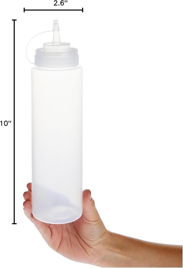 Stockroom Plus Condiment Squeeze Bottles - 24 oz, Clear, 6-Pack - Plastic Squeeze Bottle Set for Sauces & Condiments with Squirt Caps - Leak-Proof Reusable Sauce Containers