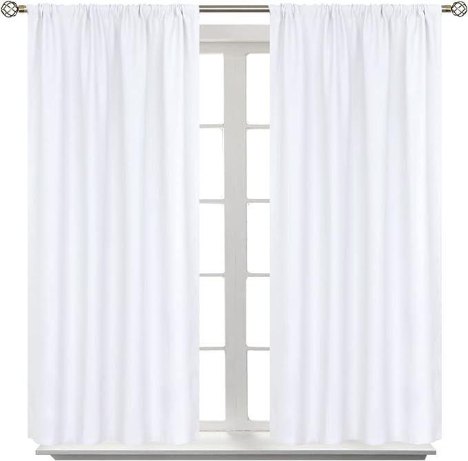 BGment Rod Pocket White Curtains 48 Inches Length for Kitchen Bathroom Window - Privacy Protection Short Window Treatment Drapes for Cafe Bedroom Home Decor, 2 Panels, Pure White, 42 x 48 Inch