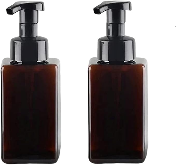 Foaming Soap Dispenser, 450ml(16oz) Refillable Modern Square Pump Bottle for Shampoo, Body Wash, Liquid Soap, PETG Plastic Empty Soap Dispenser for Kitchen, Bathroom, Hospital. 2 Pcs (Brown)