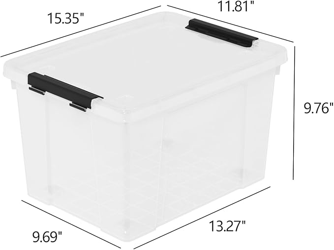 Set of 4 Plastic Latch Storage Bins with Wheels, 23 L Clear Latch Boxes with Stackable Lids