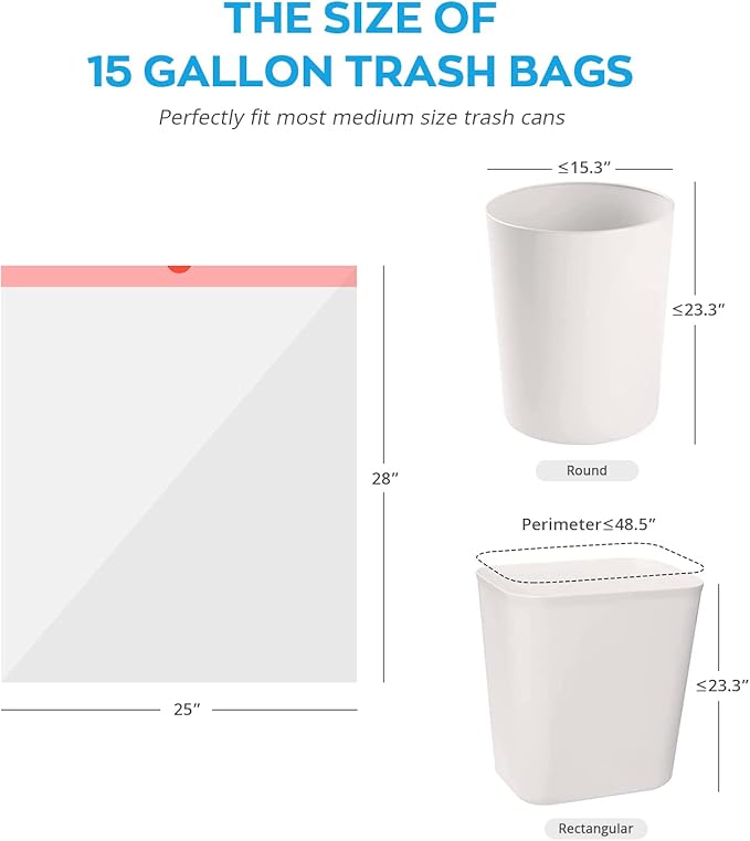Ultra Thick Heavy Duty Plastic 15 Gallon Drawstring Trash Bags Large 80 Count White Leak Proof Garbage Bags for Tall Kitchen Home Office Outdoor