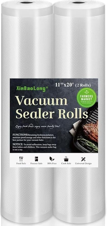 Vacuum Sealer Bags for Food，Seal a Meal Bags Rolls，11inx20 Rolls 2 Pack，XinBaoLong，Commercial Grade, Heavy Duty, BPA Free,Great for Vac Storage