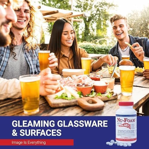 Nu-Foam Sanitizing Tablets for Bar Glassware – Superior Rinse Aid - Hand Washing Bar, Tavern, Brewery Supplies - Spotless Serving Glasses - 3 Pack 300 Tablets/ 1,800 Quarts Sanitizing Solution