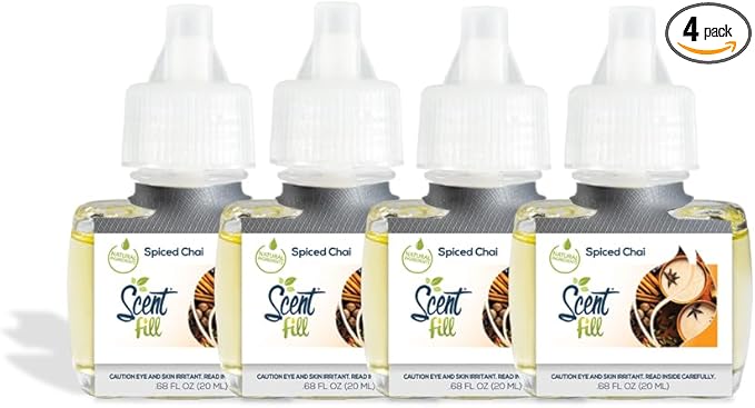 Scent Fill Spiced Chai Plug in Air Freshener, 4 Scented Oil Refills