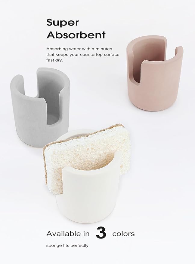 Stone Sponge Holder for Countertop Organizer, Quick Dry Diatomite Sponge Holder, Diatomaceous Earth Sponge Caddy, Absorbent Face Sponge Stand, Large Brown