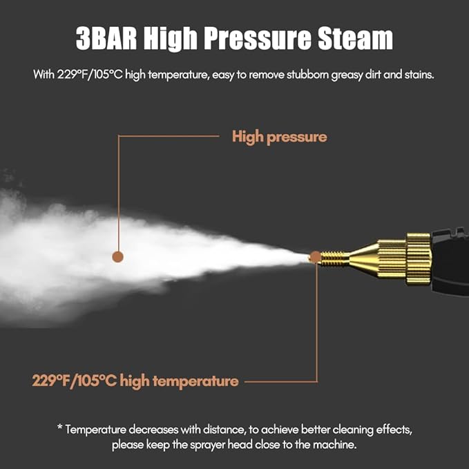 2500W Portable Handheld Steam Cleaner, High Temperature Pressurized Steam Cleaning Machine with Brush Heads for Kitchen Furniture Bathroom Car, US Plug 110V (White)