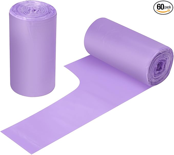 2-4 Gallon Portable Trash Bags,60 Counts Thicken portable Small Garbage Bags for Office, Kitchen,Bedroom Trash Can,Strong Trash Bags（Purple）