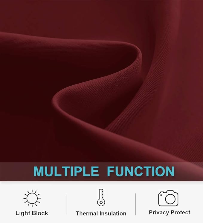 RYB HOME Blackout Curtains for Half Window Kitchen, Thermal Insulated Curtain Panels for Bedroom/Living Room, 42 x 36 inches Each Panel, Burgundy Red, 2 Panels