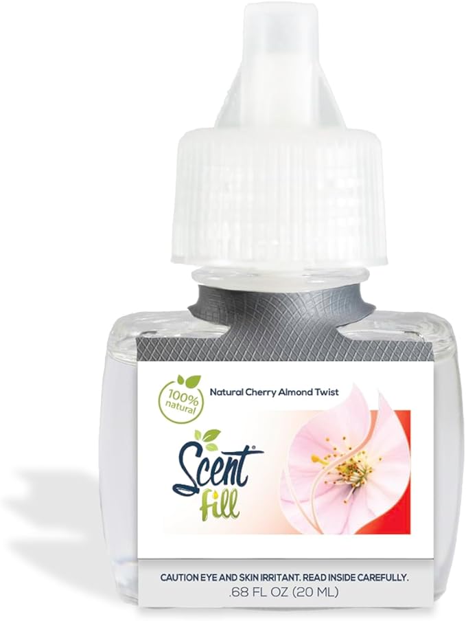 Scent Fill 100% Natural Cherry Almond Twist Plug in Air Freshener, Scented Oil Refills, 3 Refills