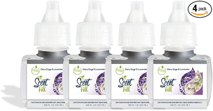 Scent Fill Clary Sage & Lavender Blend Plug in Air Freshener, 4 Scented Oil Refills