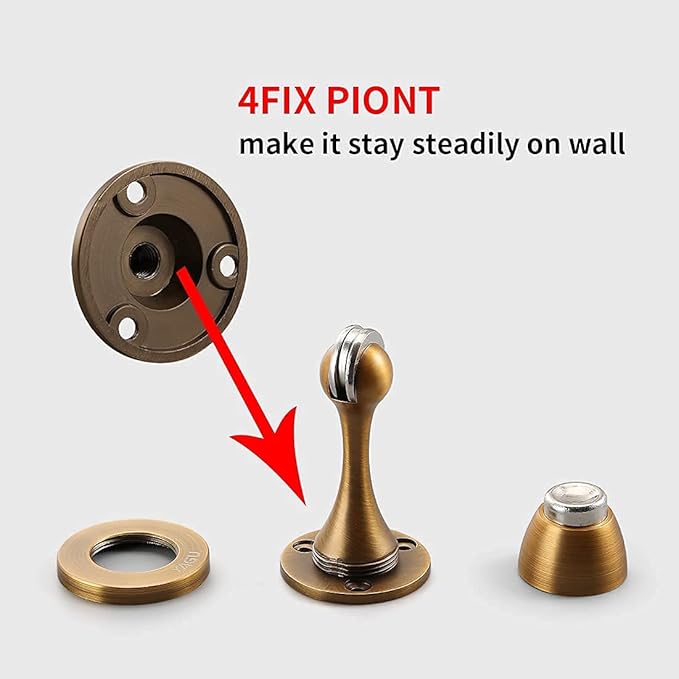 Door Stopper 6 Pack Magnetic Door Stops, Zinc Alloy Antique Brass Door Catch Door Holder Wall Floor Mounted, Metal Soft-Catch