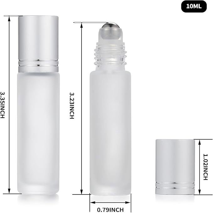 12 Pack Essential Oil Roller Bottles,10ml 0.34oz Empty Frosted Glass Roller Bottles with Stainless Steel Roller Balls and Caps Refillable Container for Perfume Roll on Bottles (12 Pack Silver Caps)