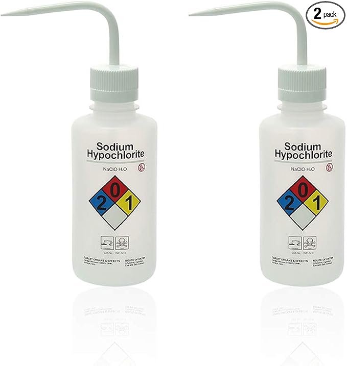 2pcs of Self-Venting Safety Wash Bottles, Vol.500ml 17oz, Sodium Hypochlorite Wash Bottle, LDPE Material, LVM006