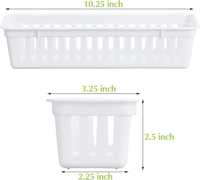 Domensi 12 Pack Slim Plastic Storage Baskets Tray for Organizing 10.25 x 3.25 x 2.5 Inch Small Narrow Storage Bins Stackable Drawer Pencil Trays Holder for Desk Garage Cabinet Containers(White)