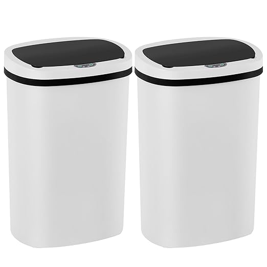 Automatic Motion Sensor Bathroom Trash Can with Lid, 13 Gallon Touchless Trash Bin, Smart Dog Proof Garbage Can, Touch Free Waste Basket for Toilet, Office, Bedroom,White,2