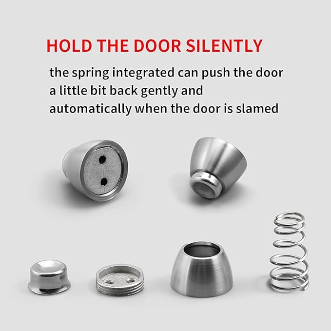 YAGU 2 Pack Silver Magnetic Door Stops Holder, Zinc Alloy Brushed Nickel Door Stoppers Catch Wall Floor Mounted, Magnet Metal Soft-Catch