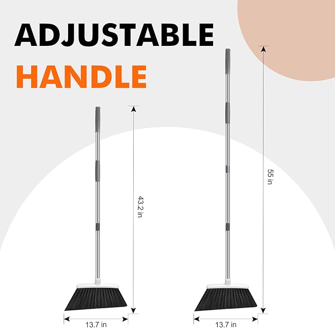 NACENA Heavy Duty Broom, 55 Inch Long Handle Outdoor Large Angle Brooms, Commercial Broom for Sweeping Indoor, for Home Garage Kitchen Office Courtyard Lobby Patio Lawn Concrete, 4 Pack (Grey&White)