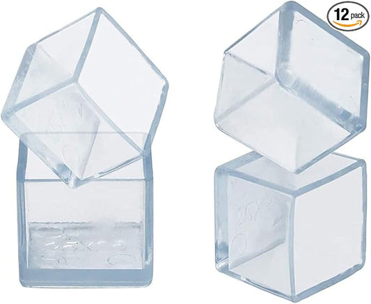 12 Pcs Transparent Square Anti-Slip Rubber Leg Tips Chair Leg Caps Furniture Floor Protectors Chair Table Bar Stool Leg Covers Furniture Leg Cube Feet 1.57 Inch x 1.57 Inch (40 x 40mm)