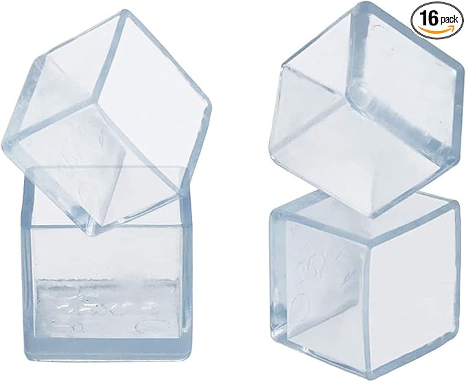 Still Awake 16 Pcs Transparent Square PVC Rubber Leg Tips Furniture Floor Protectors Chair Table Bar Stool Leg Covers Cube Feet 1 Inch x 1 Inch (25 x 25mm)