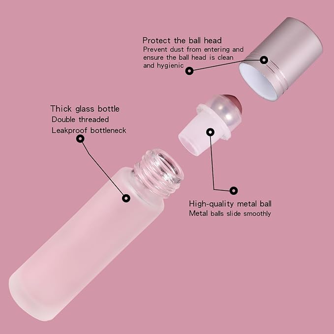 12 Pack Essential Oil Roller Bottles,10ml 0.34oz Empty Frosted Glass Roller Bottles with Stainless Steel Roller Balls and Caps Refillable Container for Perfume Roll on Bottles (12 Pack Silver Caps)