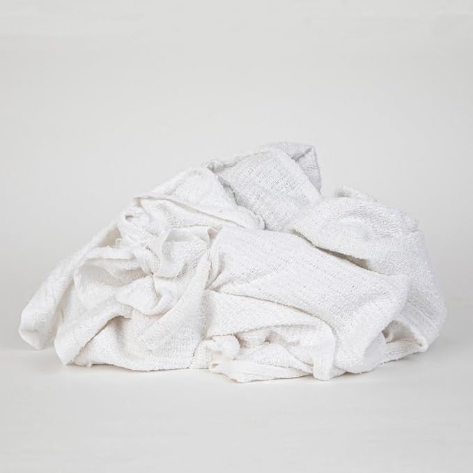 PRO SOURCE Low-Lint Virgin White 100% Cotton Terry Cloth Bar Mop Shop Towels, Absorbent & Washable: 16" x 19" with Hemmed Edges, 25 lb Box