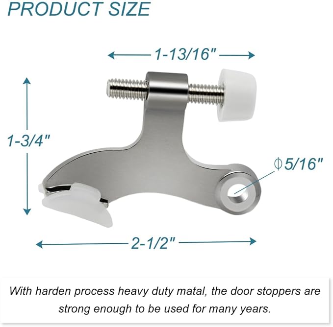 12 Pack Hinge Pin Brushed Nickel Door Stopper, Adjustable Heavy Duty Hinge Pin Door Stop with Rubber Bumper Tips