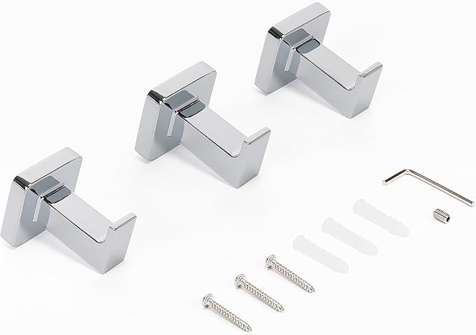 NearMoon Bath Towel Hooks -SUS304 Stainless Steel Square Clothes Robe Hooks Hanger, Heavy Duty Coat Hooks for Bathroom Livingroom Hotel Kitchen Garage, Wall Mounted - 3 Pack (Chrome Finish)
