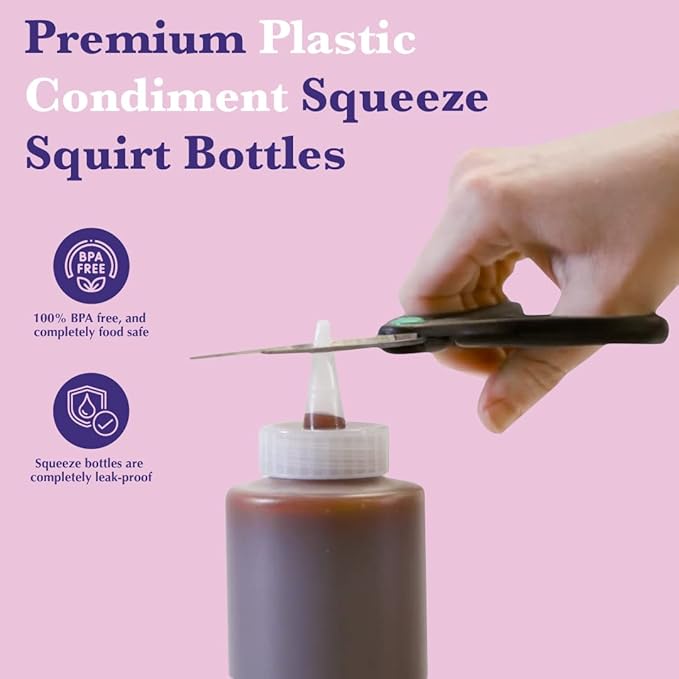 6-Pack Condiment Squeeze Bottles for Sauces - Includes Funnel, Erasable Marker & Reusable Labels, Perfect for Salad Dressings, Liquids, and Ketchup, Durable Plastic 12 oz Bottles