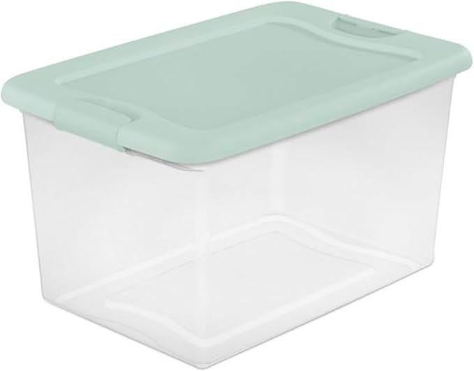 Sterilite 6 Pack Latching Box, Clear Plastic Stackable Storage Bin with Lid, 64 Quart, Mindful Mint