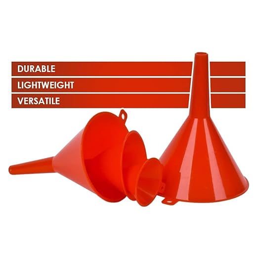 DEDC Oil Funnels, Gas Funnels, Plastic Funnel Set for Car, Automotive, Kitchen, Mini Small Large Red (4pcs Gas Plastic Funnel)