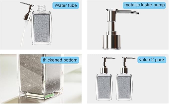 Silver Soap Dispenser with Refillable Plastic Pump for Bathroom Sink or Kitchen Counter, Ideal for Hand Soap, Liquid Soap, Dish Soap, or Lotion Use