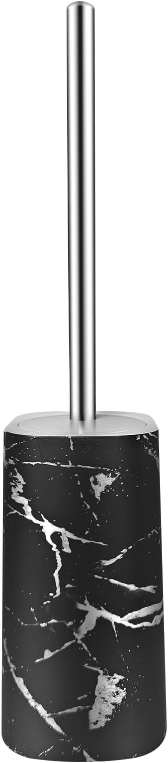 Marble Colored Toilet Brush and Holder Set,Stainless Steel Long Handle and Marble Colored Base for Bathroom Deep Cleaning，Space Saving for Storage，Drip-Proof，Black
