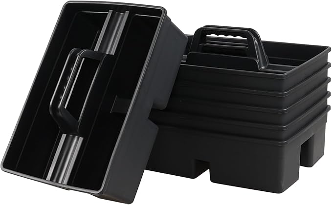 6 Pack Plastic Cleaning Caddy with Handle for Cleaning Supplies, Gray Plastic Carry Caddy Cleaning Tote